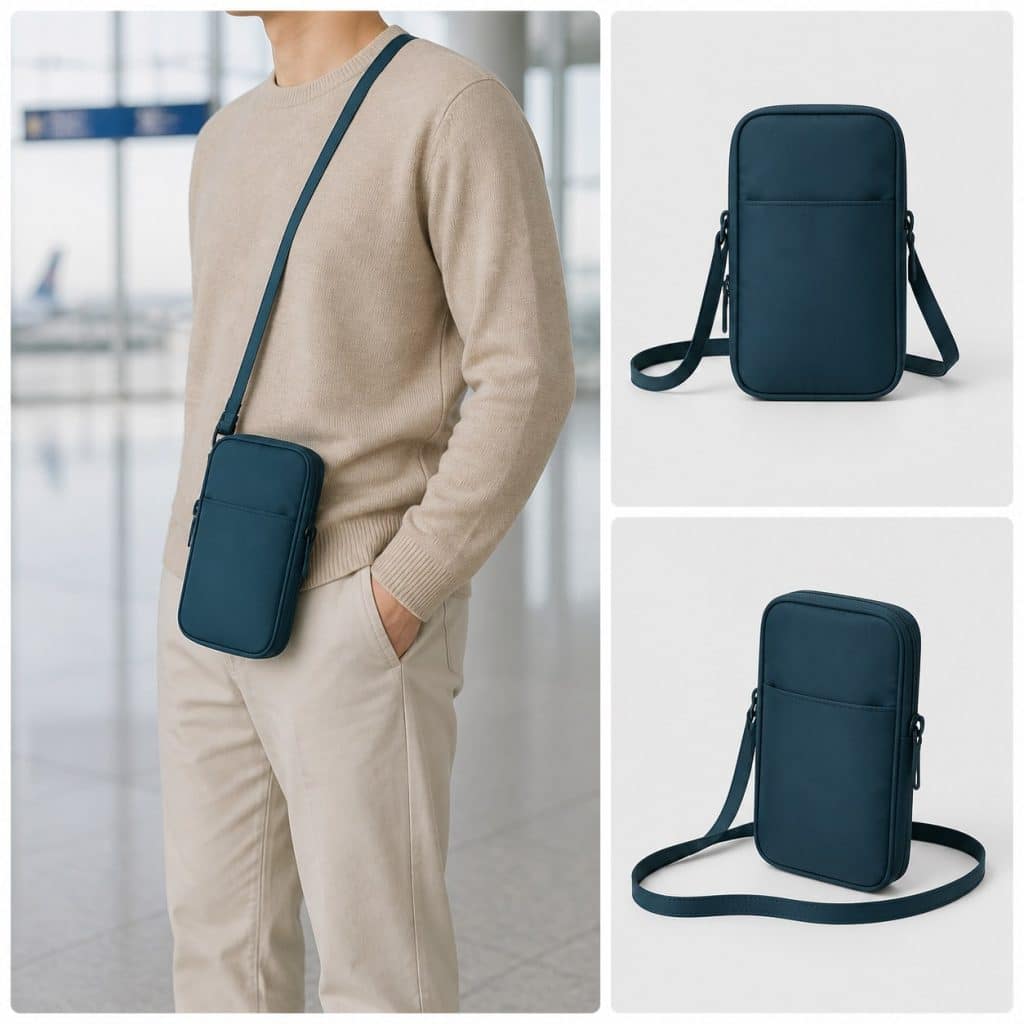 Porte-passeport a bandouliere compact — vue produit