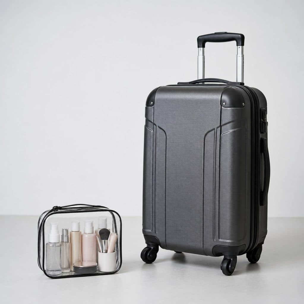 Trousse de maquillage transparente format cabine — vue produit